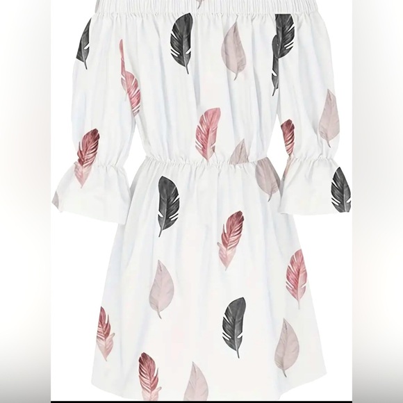 NWT-Boho Leaf Graphic Print Off Shoulder Dress - Picture 3 of 3
